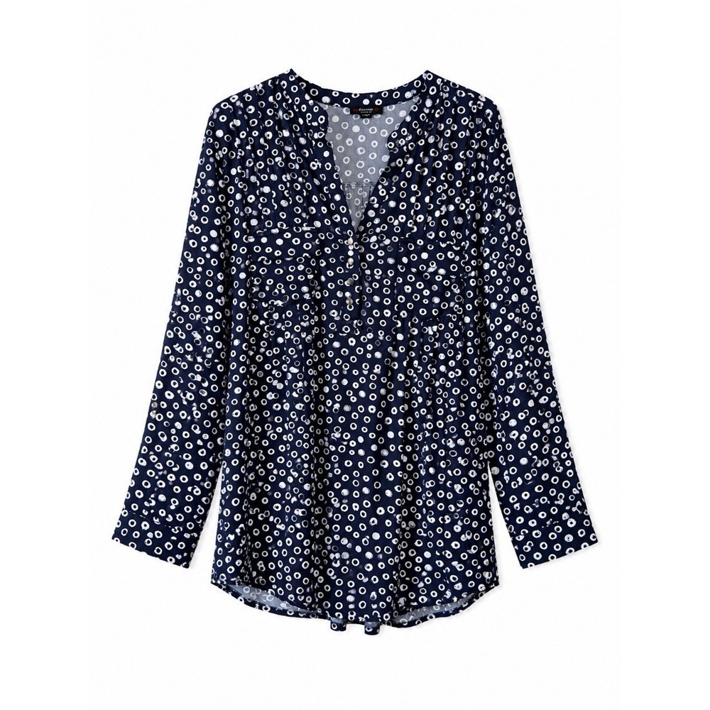 Cocomo Woman Plus Size 3X Navy Blue Circle Print Long Sleeve Blouse Top